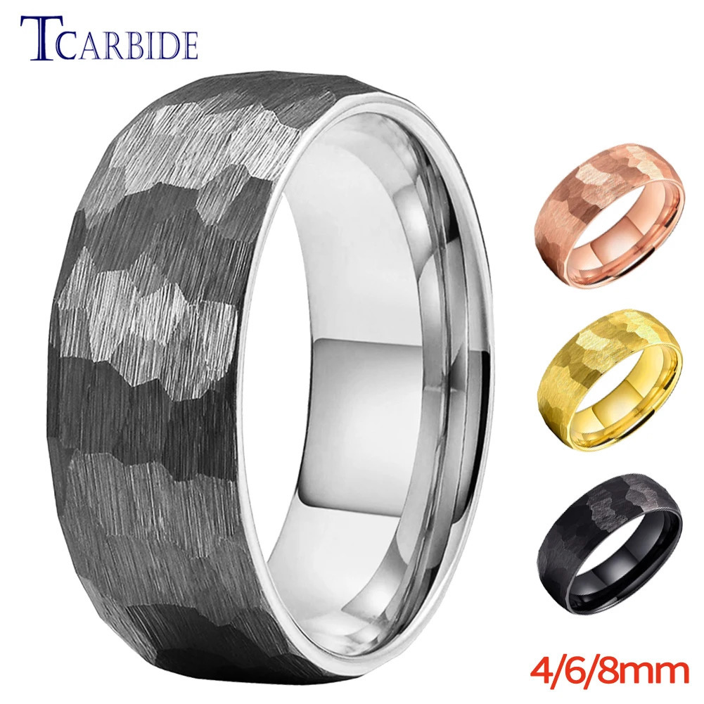 4MM 6MM 8MM Multicolor Men Women Tungsten Wedding Ring Multi-Faceted Hammered Brushed Finish Fashion Gift Jewelry Comfort Fit 250218