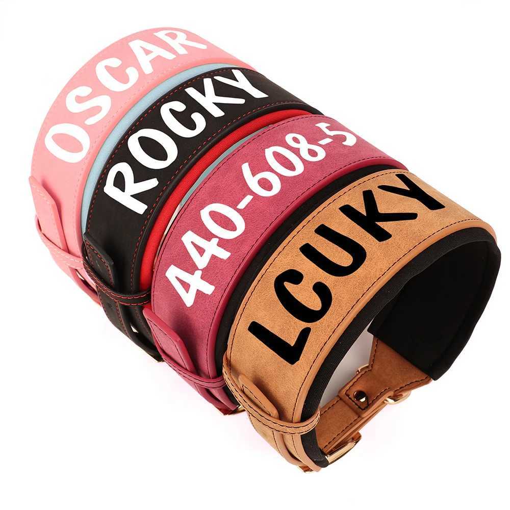 Customized Leather Dog Collar Personalized Wide Padded ID Collars Free Print Name Number For Medium Large Dogs Greyhound W250219