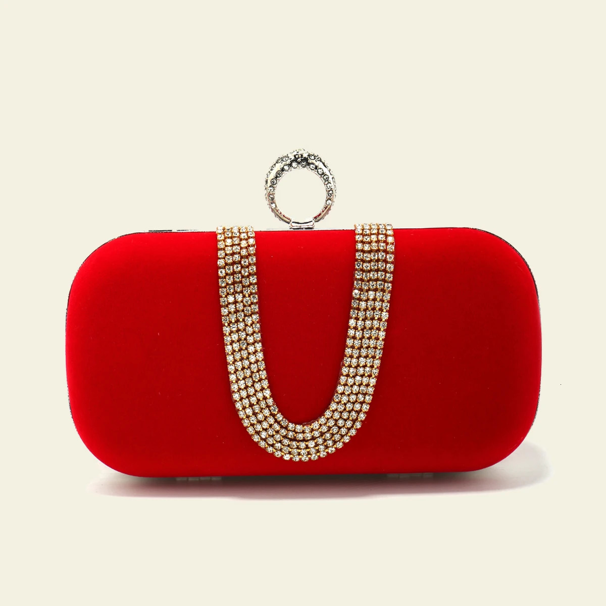 Women Glitter Clutch Bags Velvet Small Handbags Rhinestones Party Box Holder Finger Ring Fashion Bridal Wedding Purse 250218