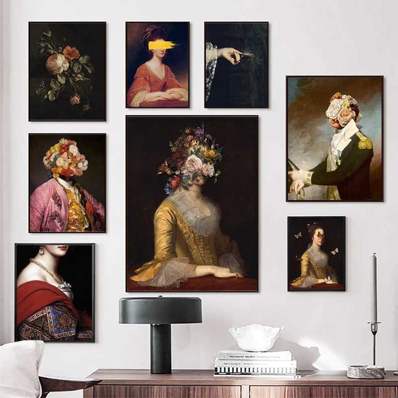 Altered Vintage Portrait Eclectic Print Maximal Art Canvas Painting Five Wall Surreal Rococo Baroque Poster This Wall Decor Y250218