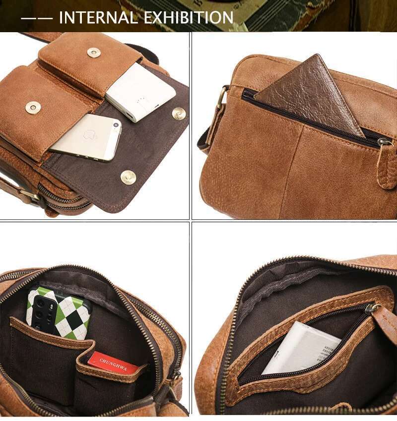 Retro Top Layer Cowhide Male Horizontal Crossbody Men's Real Leather Casual Shoulder Bag 7.9 "Ipad