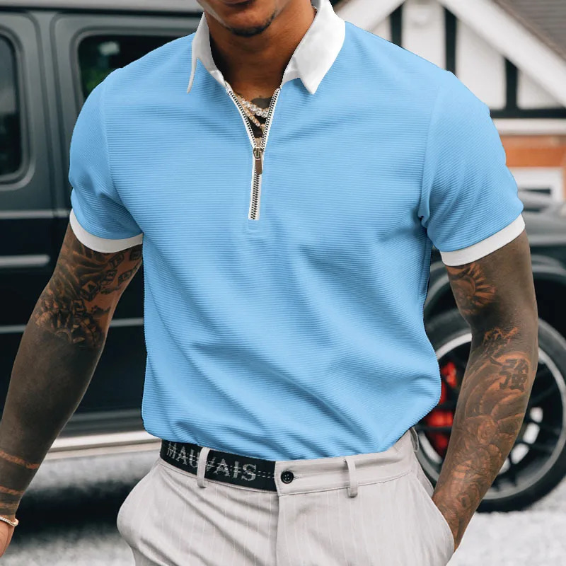 Summer Solid Color Casual Gentlemen Polo Shirt Short Sleeve Loose Business Tshirts Man Zipper All Match Top Male Fashion Clothes 250219