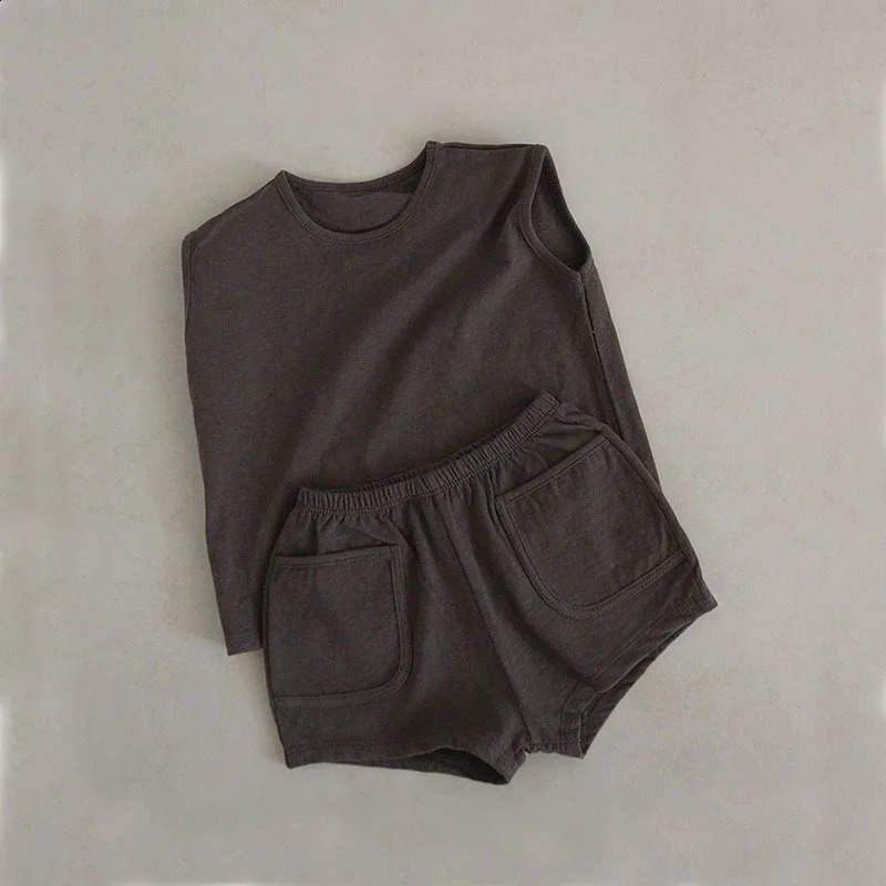 Summer Baby Boys Tank Top Tees Shorts Set 100% Cotton Solid Vest Shorts Toddler Two Pieces Sets 250218