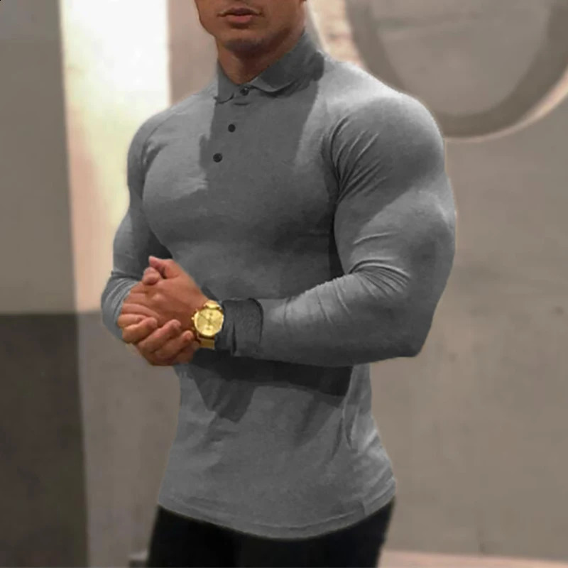 Autumn Men Polo Shirt Fashion Clothing Stretch Cotton Business Long Sleeve Breathable 250213