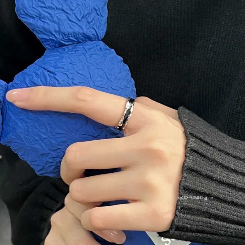 Vintage Black Drop Glaze Open Ring for Women Irregular Texture Simple Rings Adjustable Finger Rings Wedding Party Jewelry GiftXJ250219