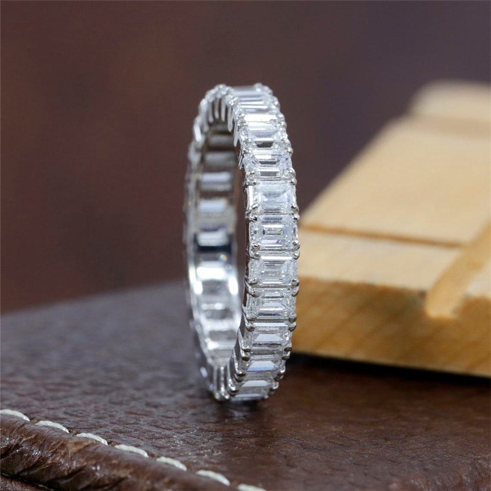 Real Gold Jewelry 18K Real Gold Ring 3.3*2.3mm Emerald Cut Lab Diamond Full Eternity Ring For Women Wedding Band Ring HPHT 18K Gold Diamond