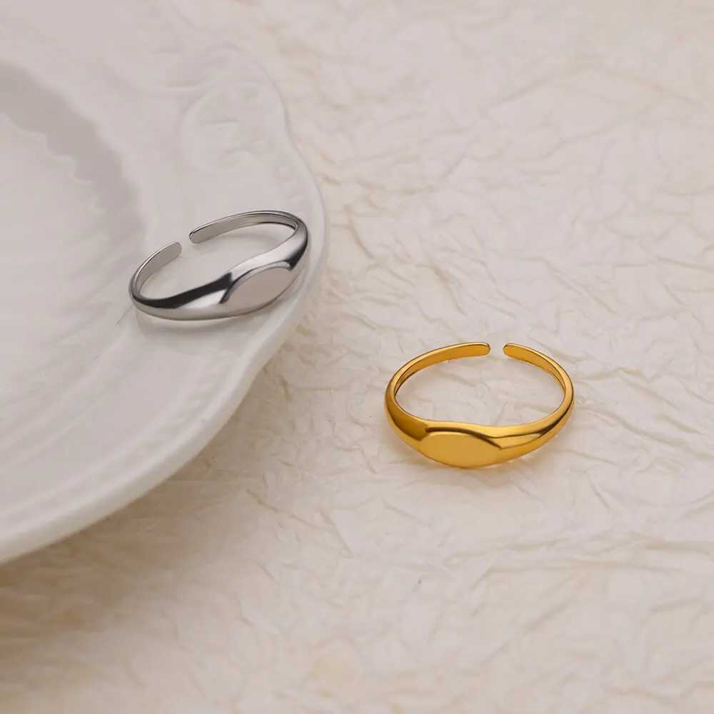 Stainless Steel Oval Rings For Women Men Open Adjustable Gold Color Finger Rings Wedding Fashion Jewelry Gift anillos mujerXJ250219