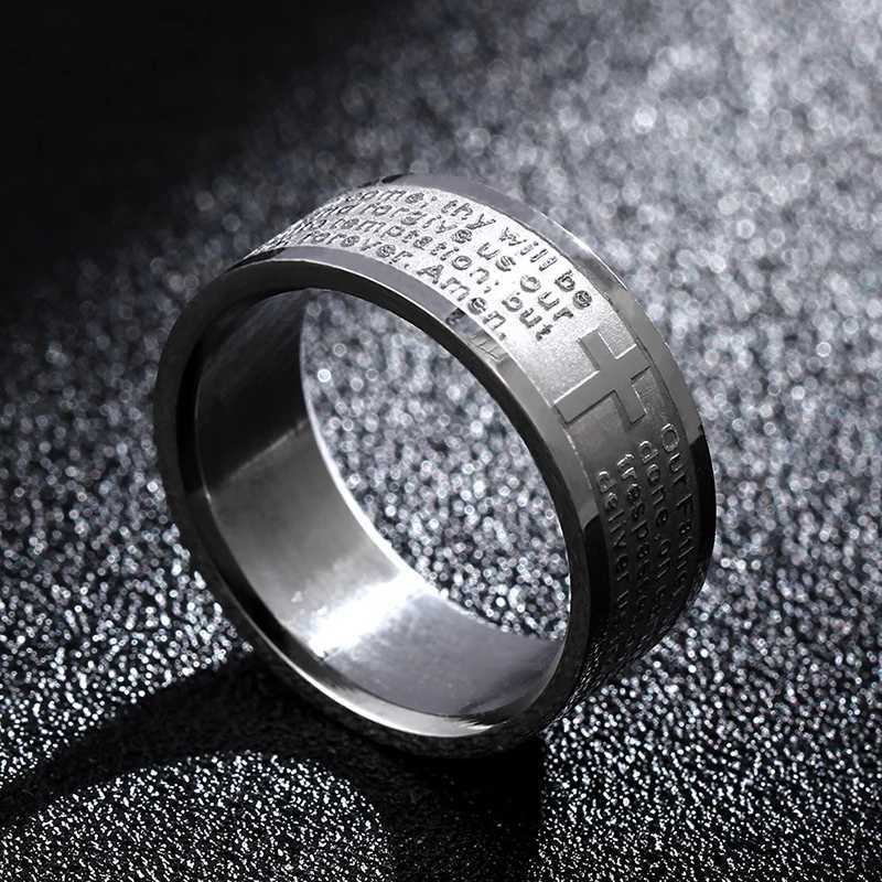 English Titanium Steel Christian Cross Bible Ring for Men and Women Personalized Ring Customize Ring Engraved RingXJ250219
