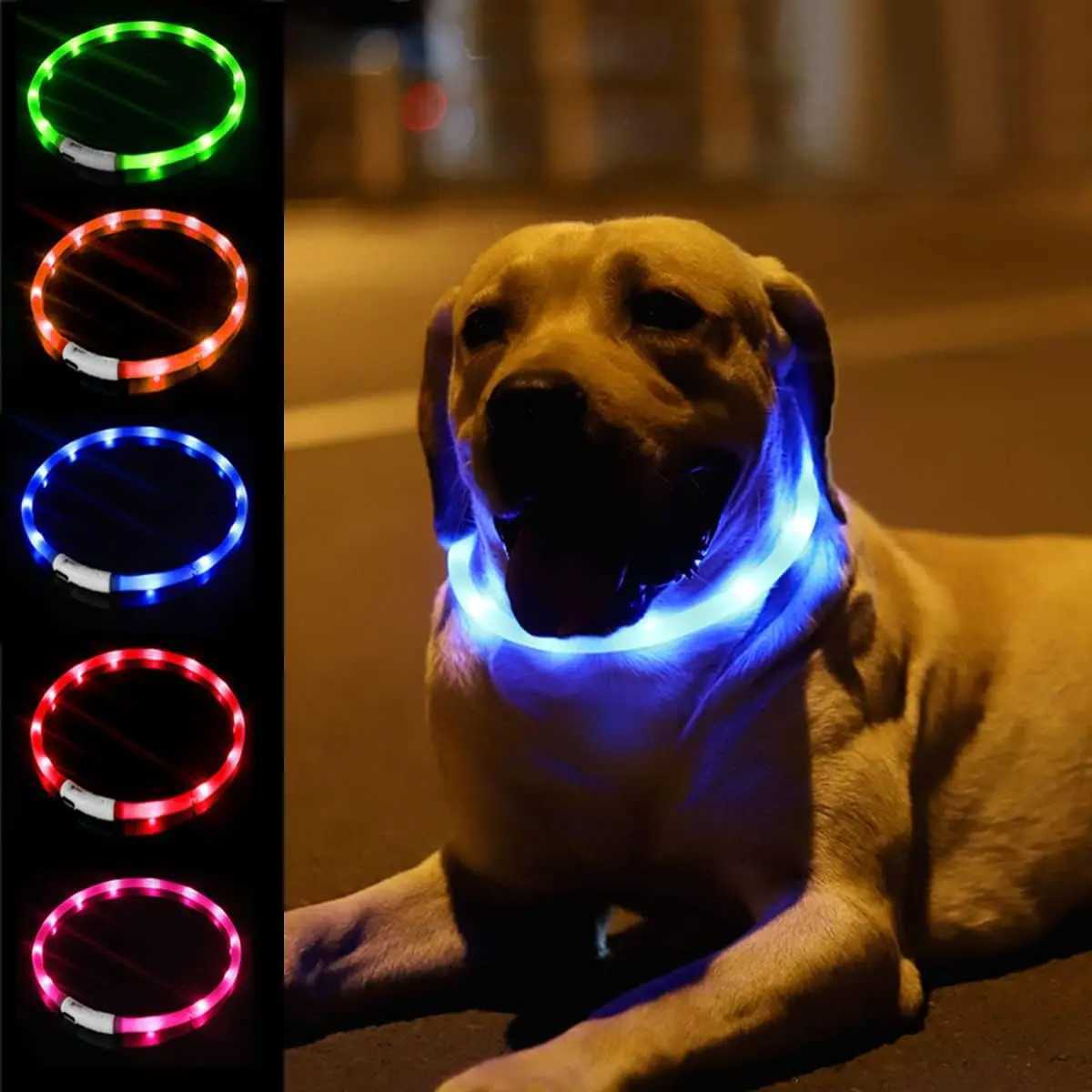 Silicone LED Dog CollarUSB Rechargeable Glowing Light Up Collar Improved Pet Safety Visibility at Night 3 Flashing Modes W250219