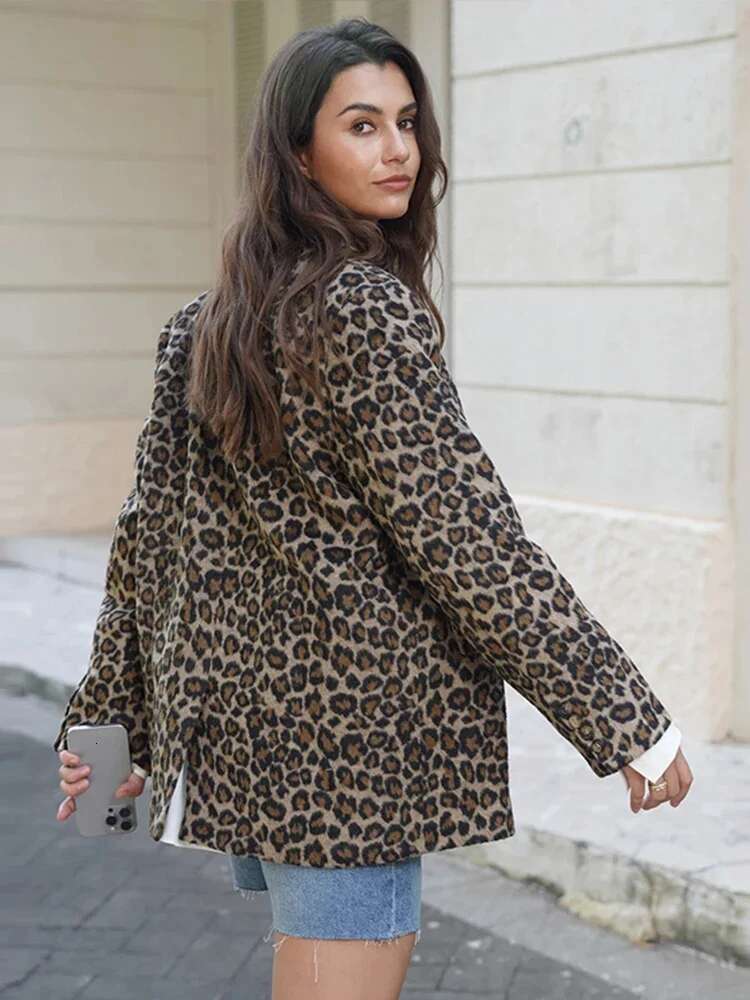 Vintage Leopard Women's Jacket Casual Lapel Single Button Coat Long Sleeve Jackets 2024 Autumn Lady New In Coats Outwears