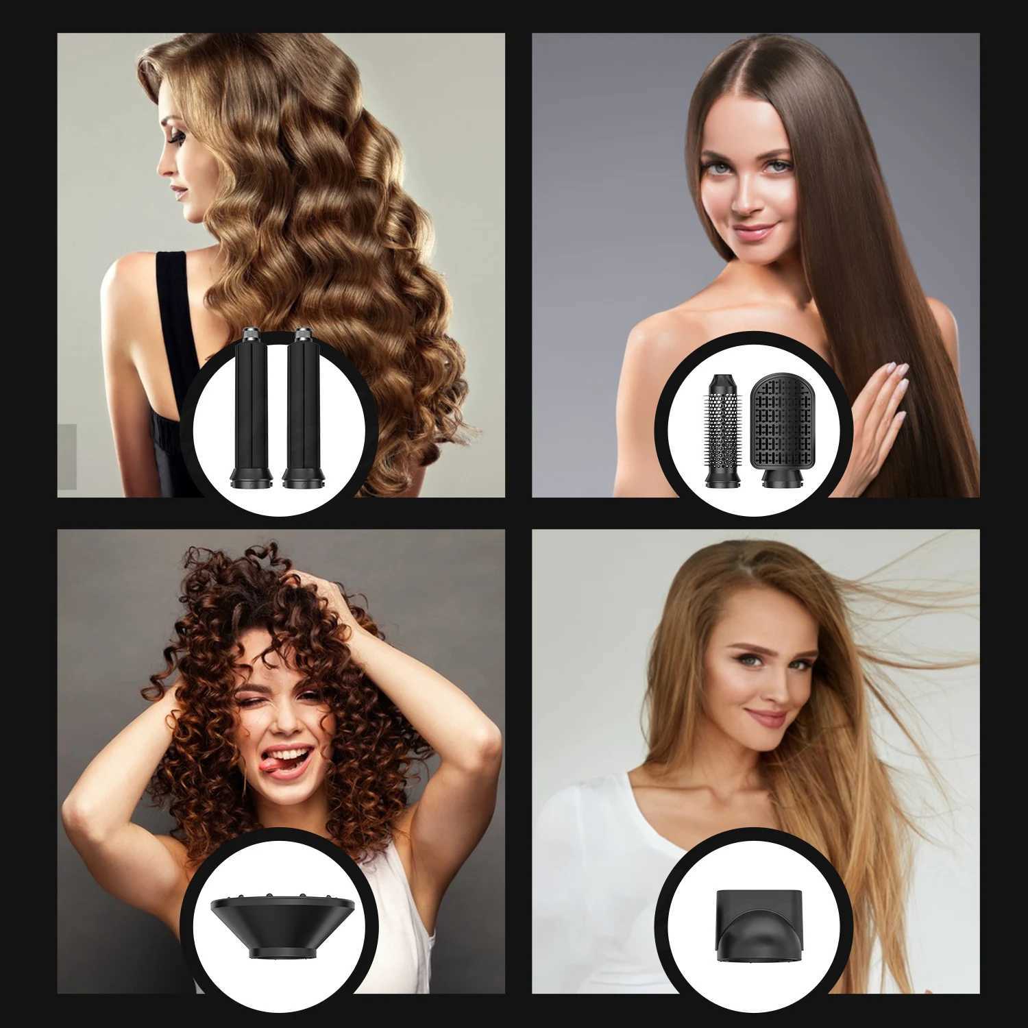 Brushless High Speed Hair Dryer 7 In 1 Hair Dryer Brush with Diffuser Ionic Blow Dryer Hot Air Styling Comb Auto Hair Curler M250219