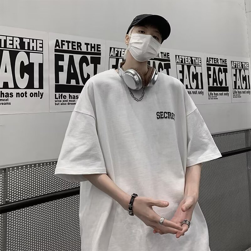 Solid Color Short Sleeved Summer New Designer T-shirt Fashionable Clothing Oversized Hip-hop Personality Retro American Commercial Street Men's C