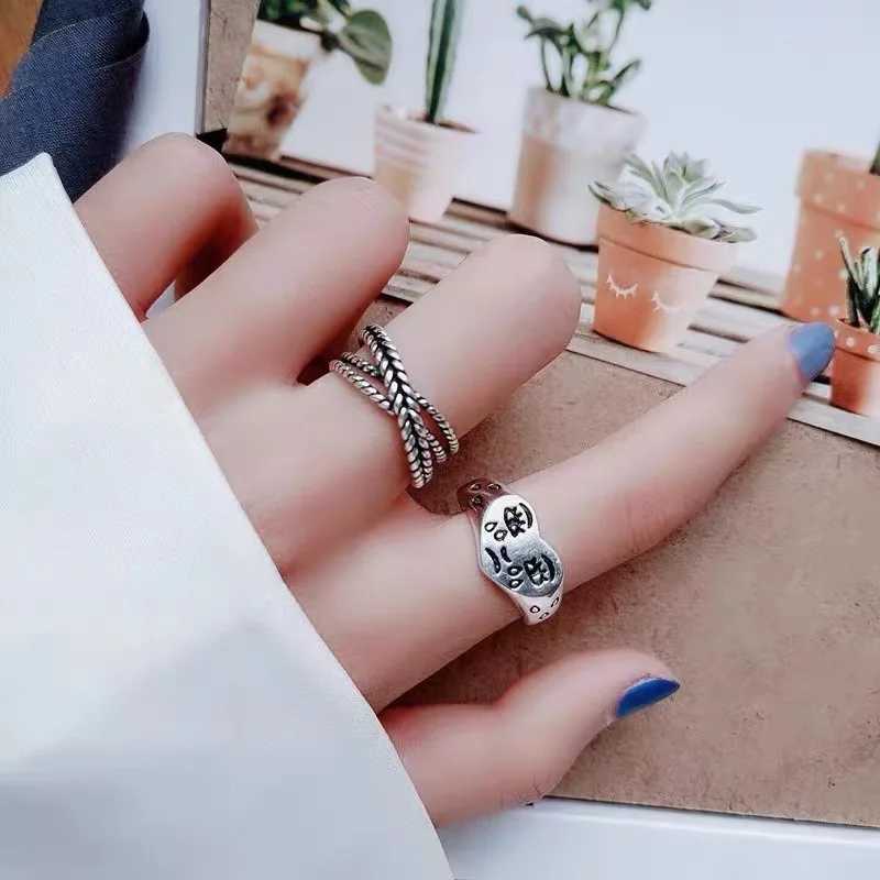 Retro Heart Shape Crying Face Ring For Men Women Silver Color Punk Gothic Open Ring Handmade Unisex Designer Jewelry AccessoriesXJ250219