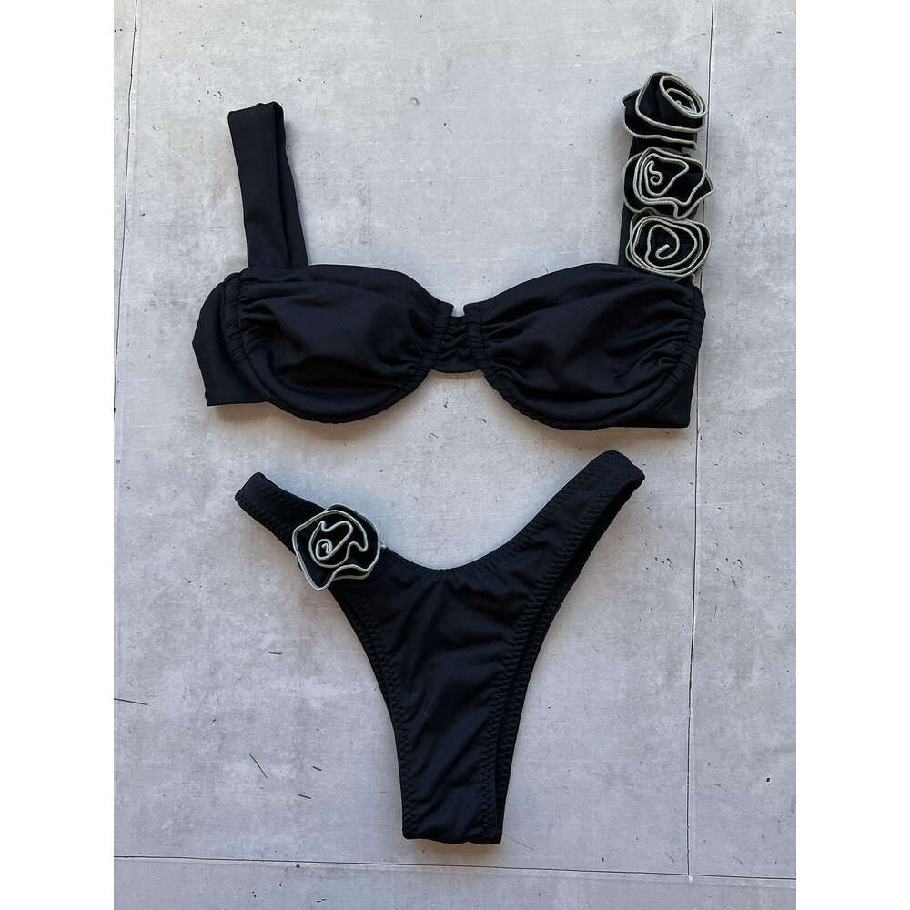 bikini European and American solid color steel holder three-dimensional wer split women's swimsuit swimsuit, 2025 temperament versatile new trend