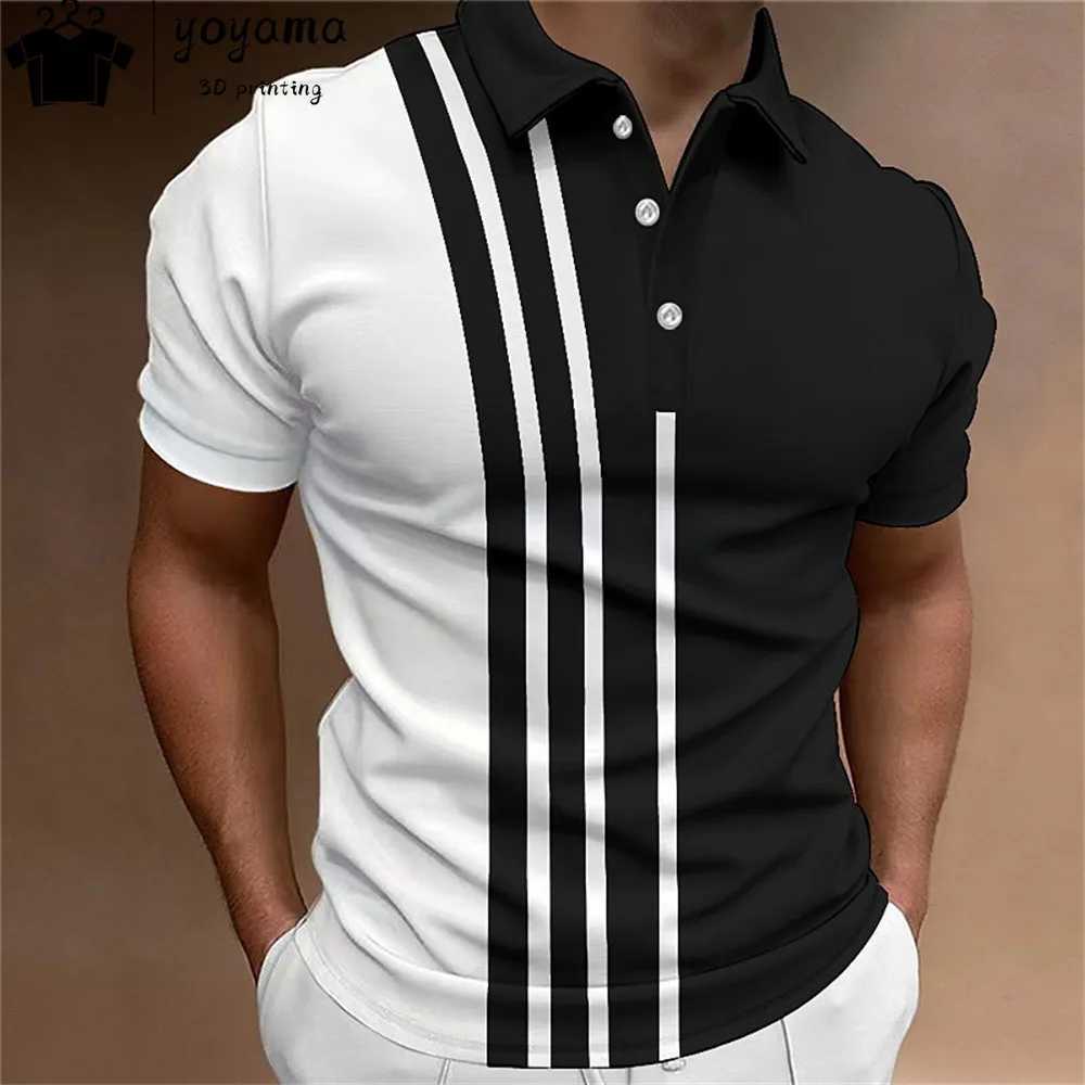 Fashion Polo Shirt For Men 3D Stripe T-Shirt Tops Summer Short Sleeve High Quality Polo Shirts Black Tees Casual Mens Clothing XJ250605