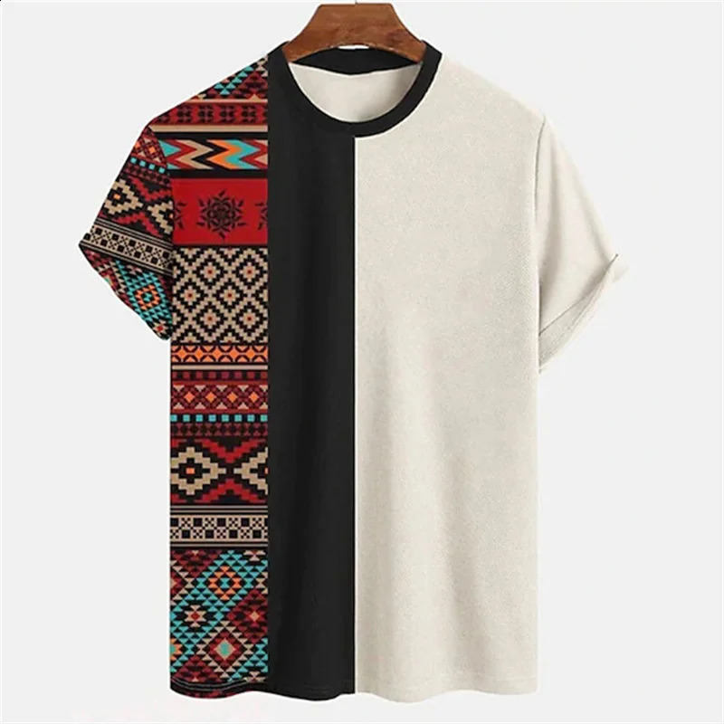 Tribal Ethnic Pattern TShirt For Men Colorful Splicing 3D Printed Tees Summer Casual ONeck Tops Short Sleeves Loose T Shirts 250217