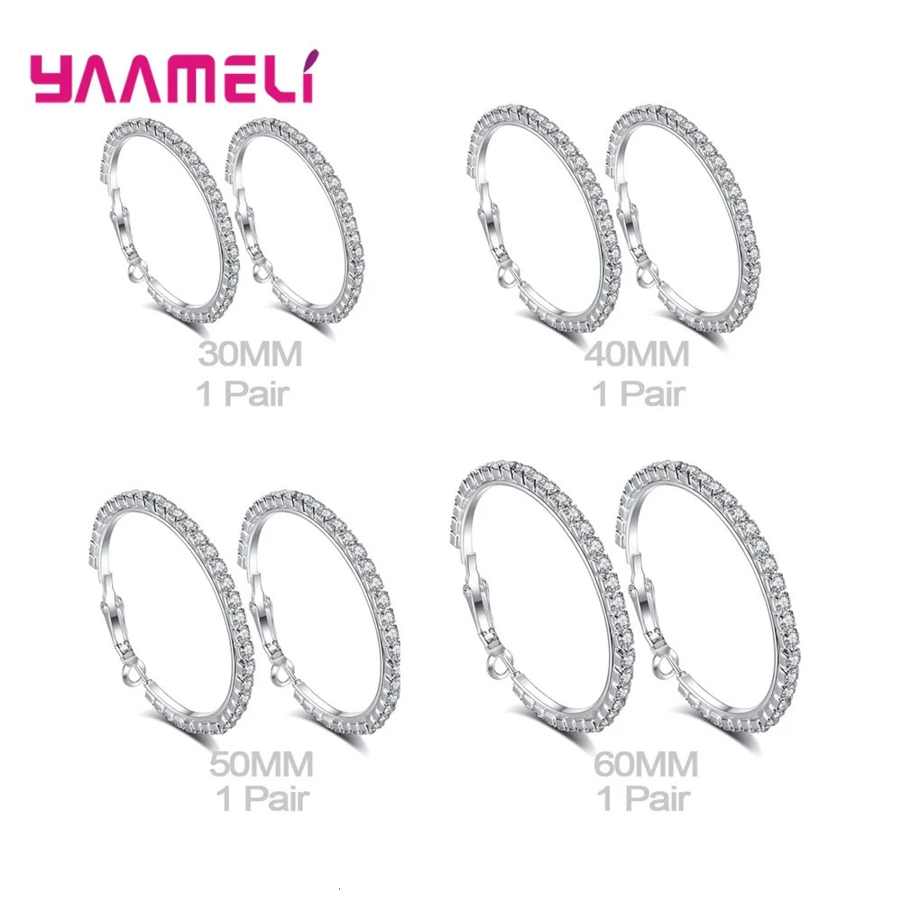 4pair Mix Fashion Women Hoop Earrings 925 Sterling Silver Austrian Crystal Cubic Zircon Circle Ear Brinco Pendientes 30-80mm250214