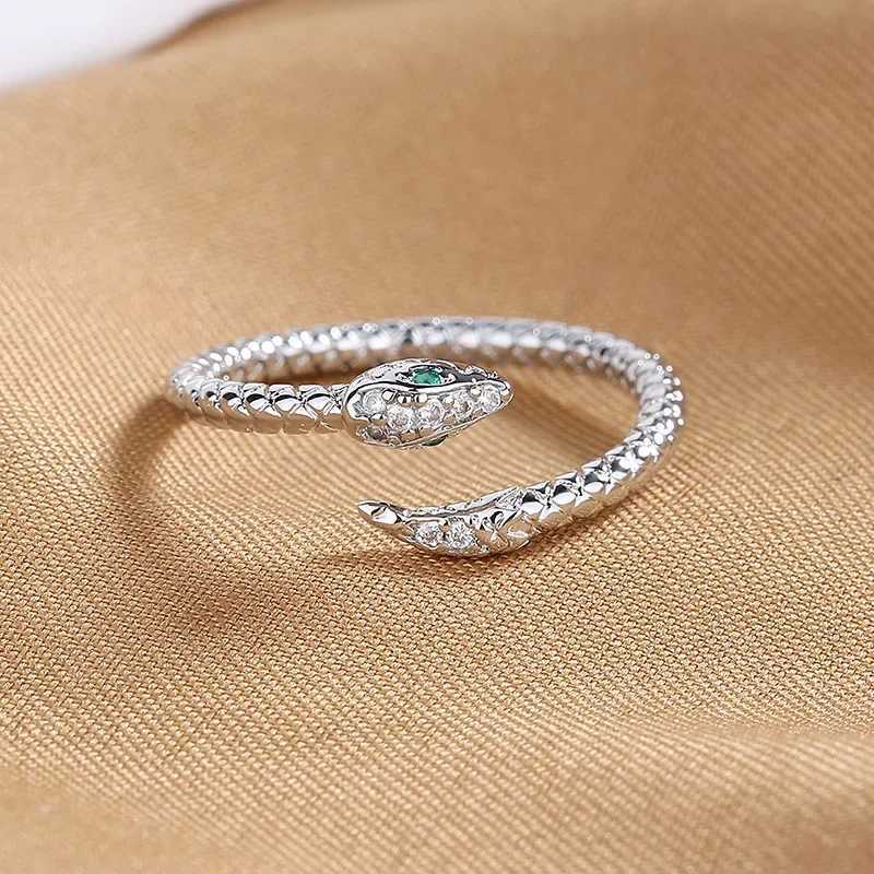 Stainless Steel Snake Rings For Women Men Gold Color Open Adjustable Zircon Ring Vintage Gothic Aesthetic Jewelry anillos mujerXJ250219