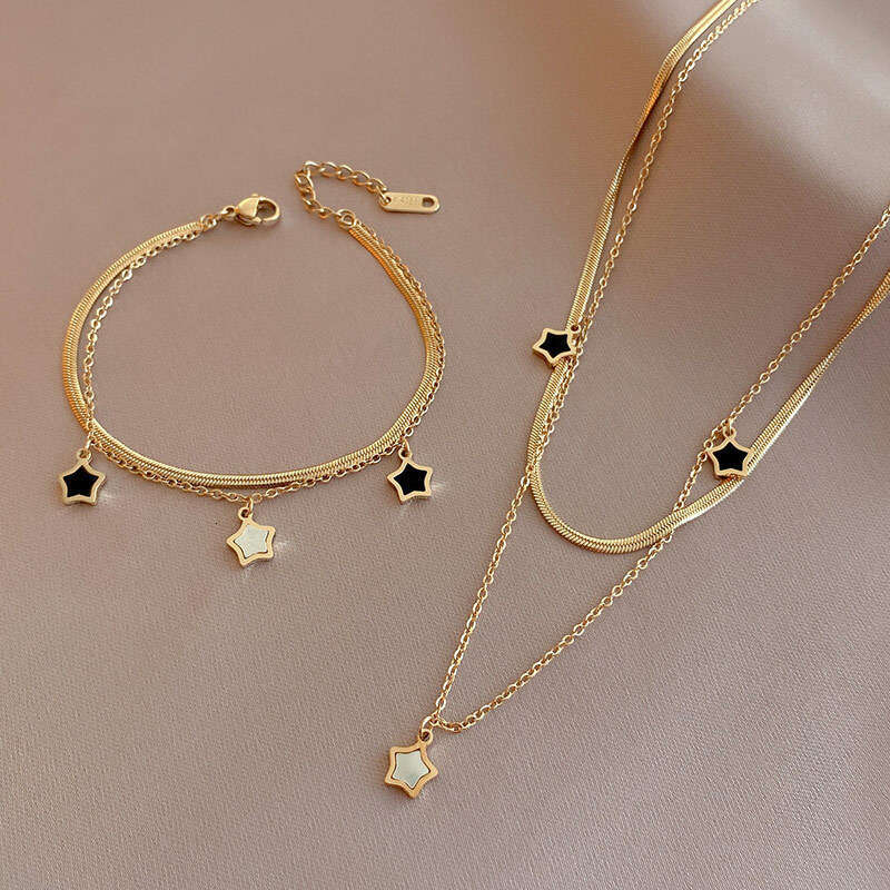 New Five pointed Star Shell 14k Gold Necklace for Women's Light High Sense Instagram, Small and Unique Design, Simple Korean Edition Collar Chain