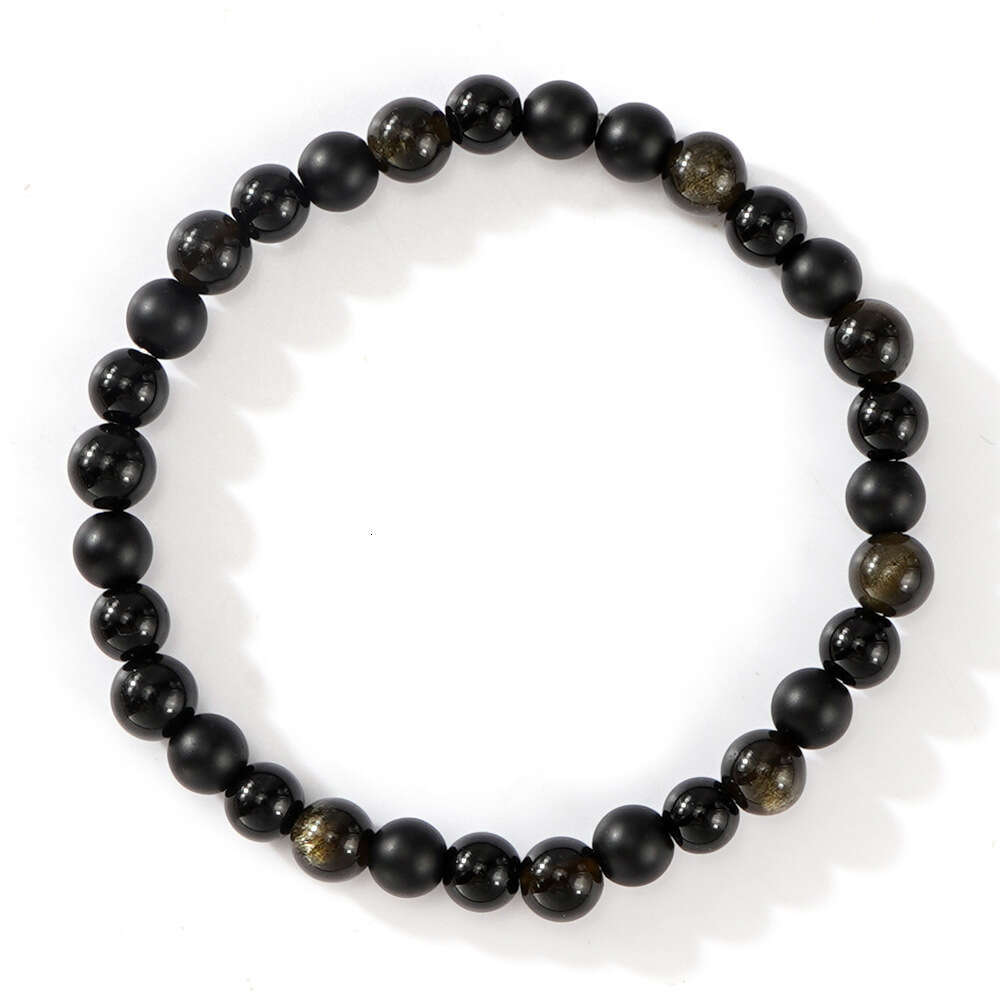 Hot selg frosted glass round gold obsidian bead semi men's bracelet black fashionable texture accessory