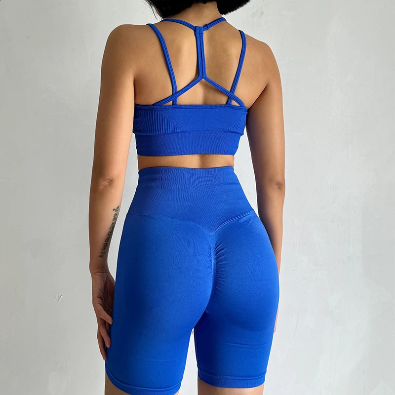2PCS Seamless Yoga Set for Women High-Waist Butt Lifting Sportswear Workout Gym Fitness Tight Short And Sport Bra Suit 250219