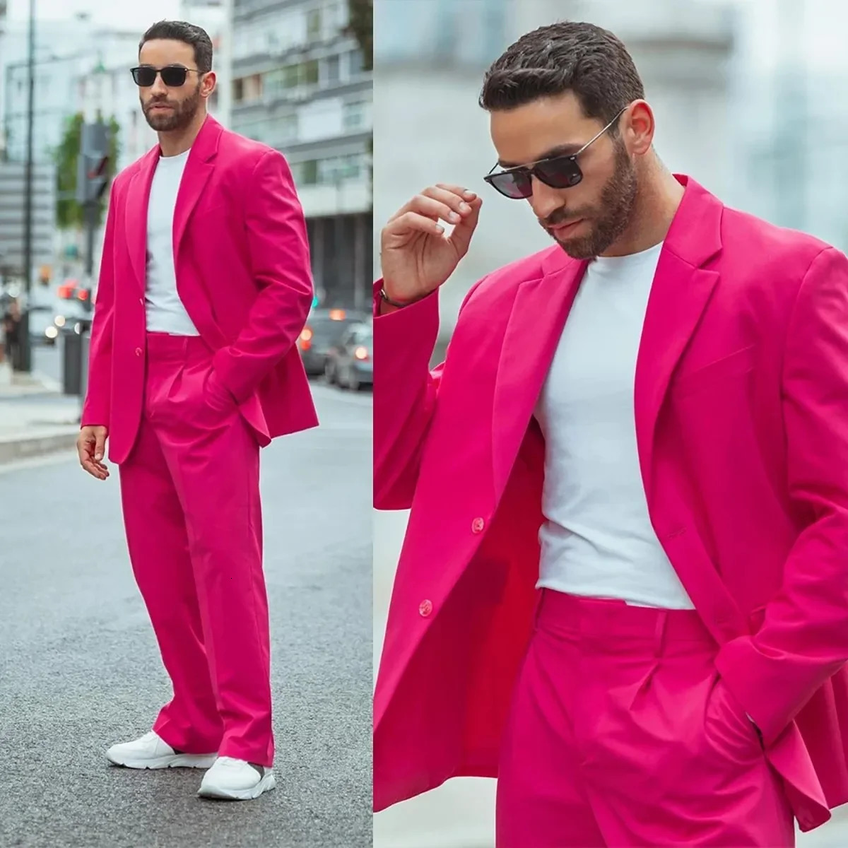 Street Wear Fuchsia Men Suits 2 Pieces Groom Party Wedding Peaked Lapel Skirt Men Tuxedos Costume Men Male Blazer Sets 250213