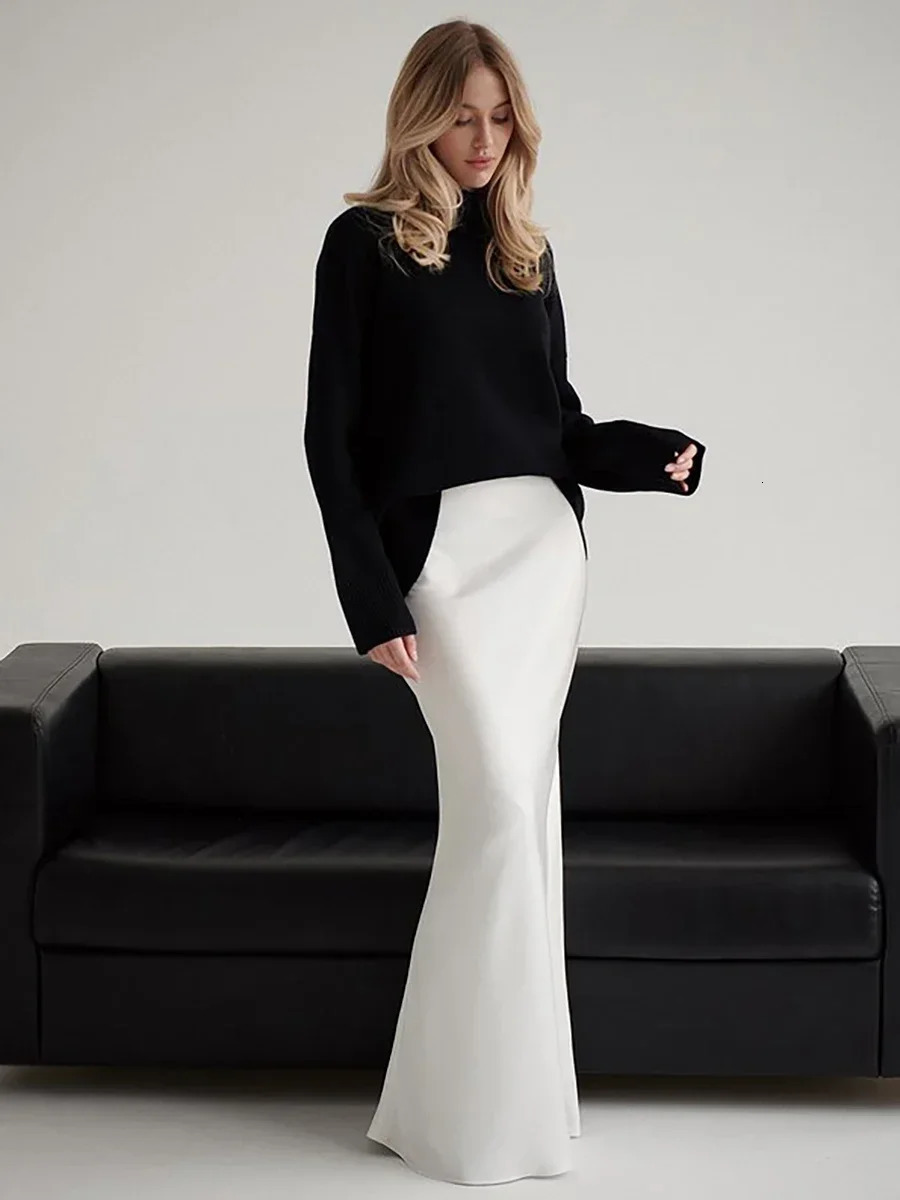 Bornladies Casual Satin WomenS Skirt Spring Summer Fashion Loose High Waist Maxi Skirts Elegant Simple Slik Fishtail 250213