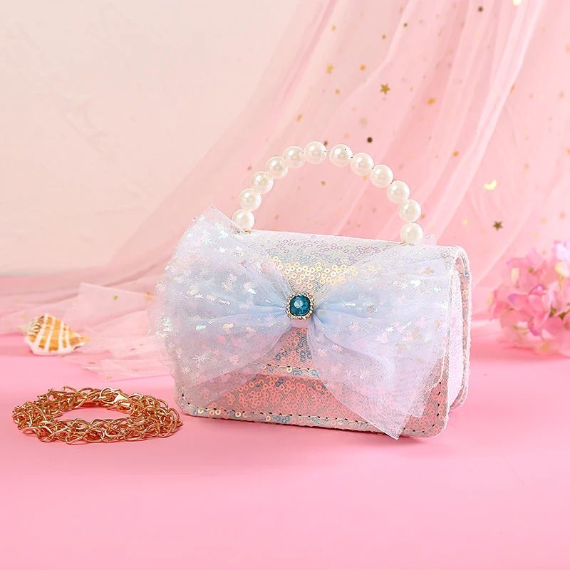 Children Wallet Small Bag Cute Girl Classic Coin Purse Handbag Flower Beading Princess Kid Money Bag Baby Shoulder Bag 250219