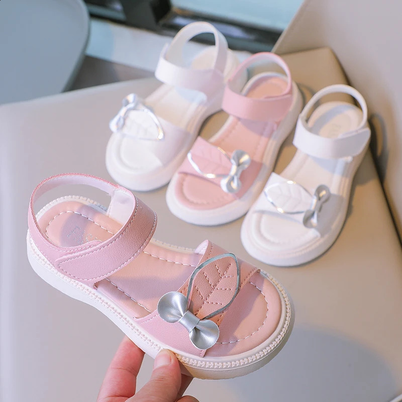 Girl Sandals Leave Fashion Childrens Shoes Korean Style Childrens Shoulder Strap Shoes Simple Platform Hook Loop Breathable PU 250219