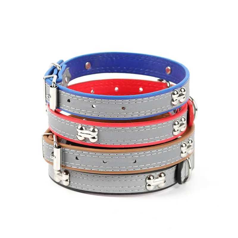 Puppy Leather Neckcollar Dog Cat Luminous Collar Adjustable Durable Puppy Necklaces Small Medium Dog Necklaces Accessories W250219