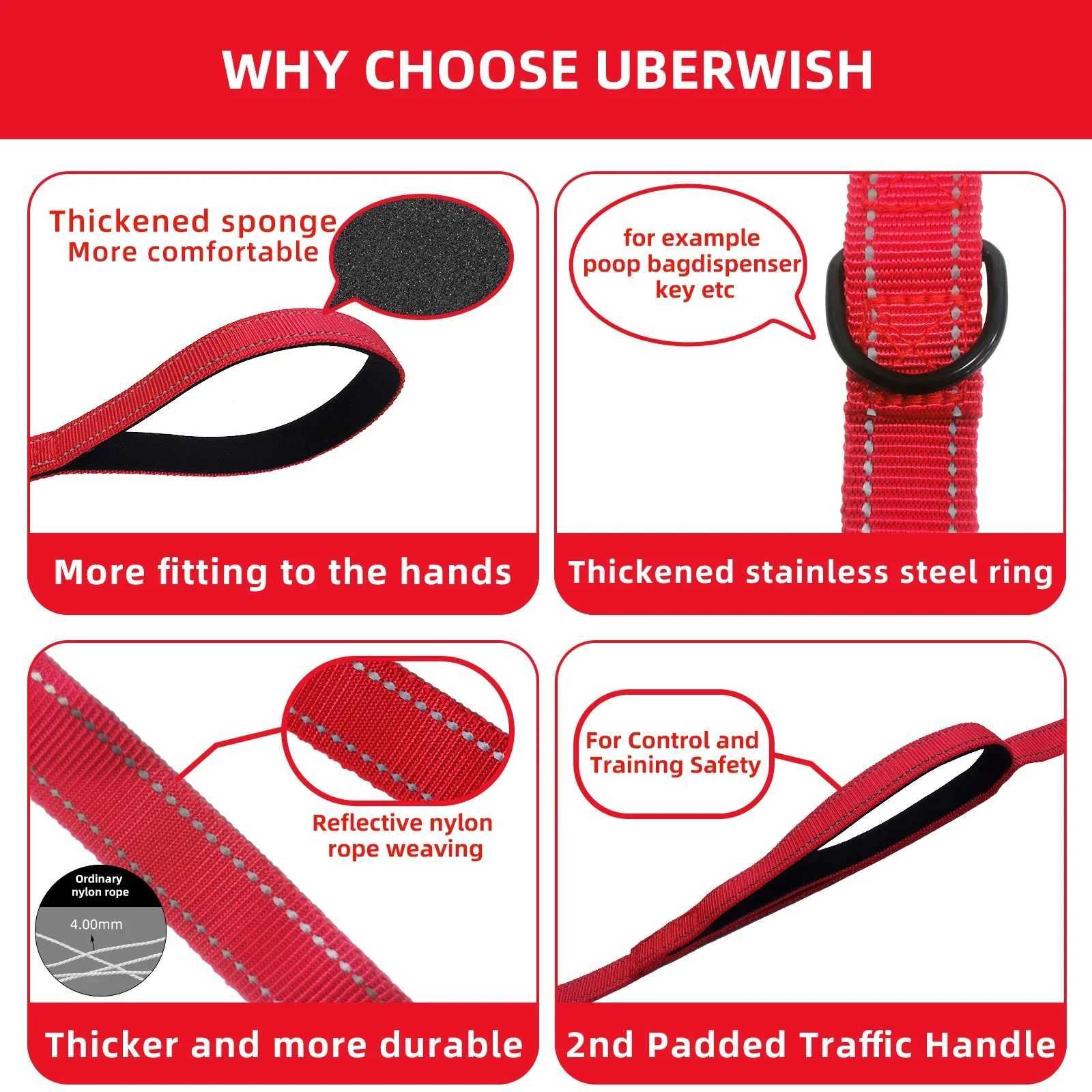 HOTHeavy Duty Dog Leash- Nylon reflective dog leash with Soft Padded 2 Handle Auto Lock Frog Clip Outdoor dog leashXJ250218