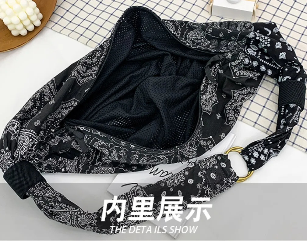 Versatile Travis Scott TS Bandanna Paisley Straddle Bag Hobo Bag Street Bag Chest Bag High Capacity 250214