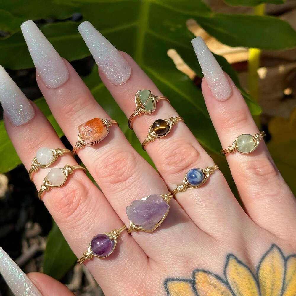 French style light luxury green agate half women's natural stone ring, high-end feel, ins style, no fading