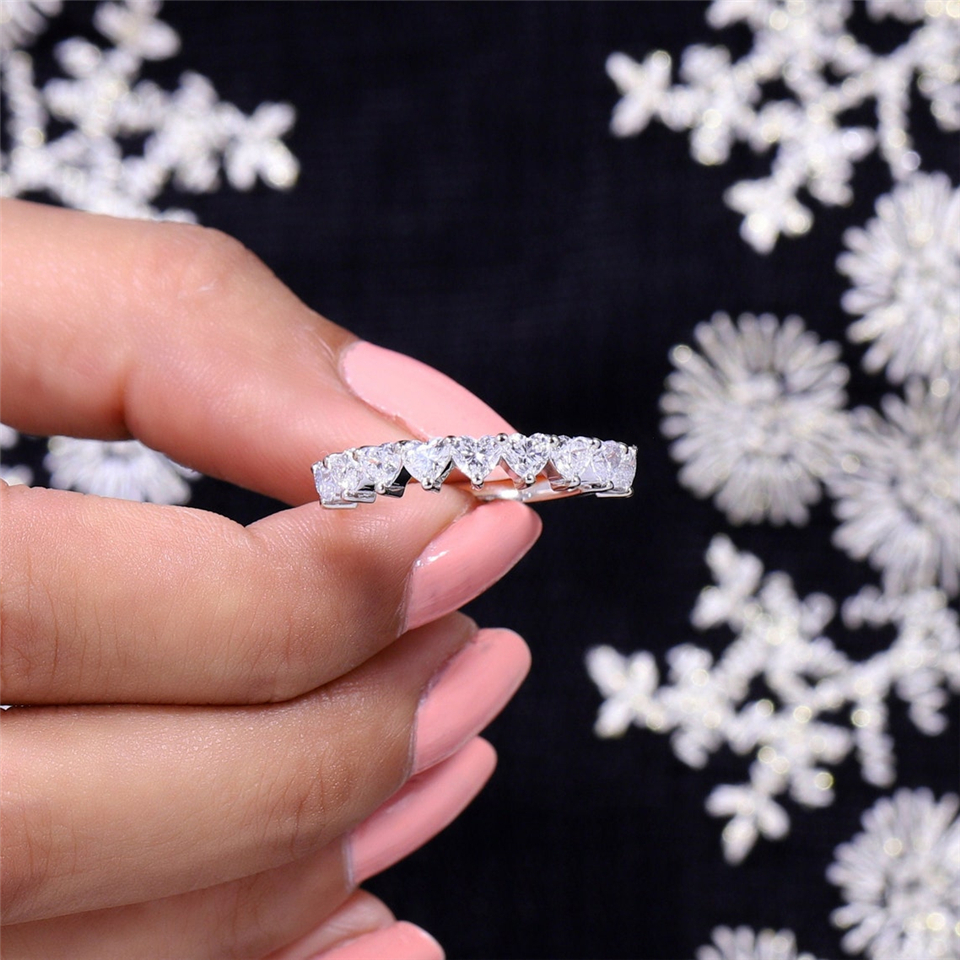 Jewelry18K Gold Heart Cut Diamond Half Eternity Ring Lab Diamond Ring White Gold Heart Diamond Martini Anniversary Dainty Gold Ring