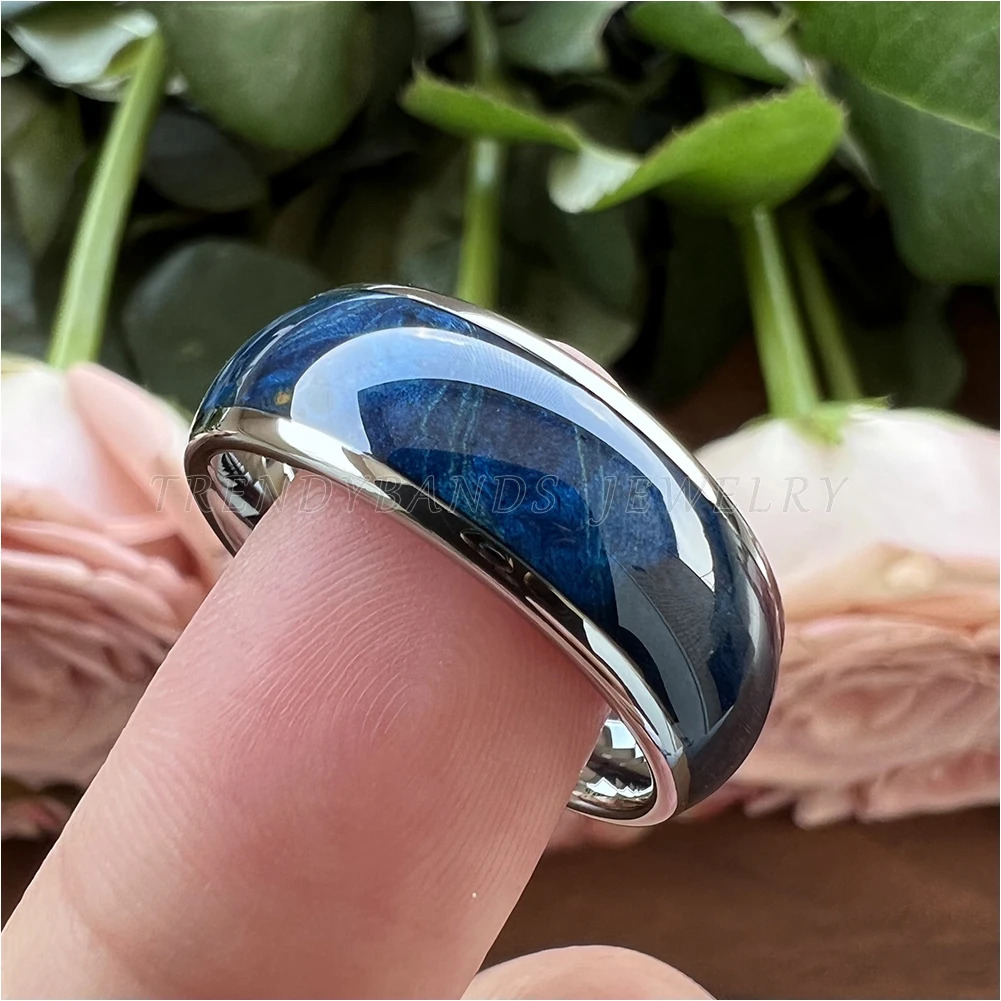 8mm Multicolor Tungsten Ring for Men Women Wedding Band Colorful Dyed Elder Wood Inlay Domed Polished Shiny Comfort Fit 250213