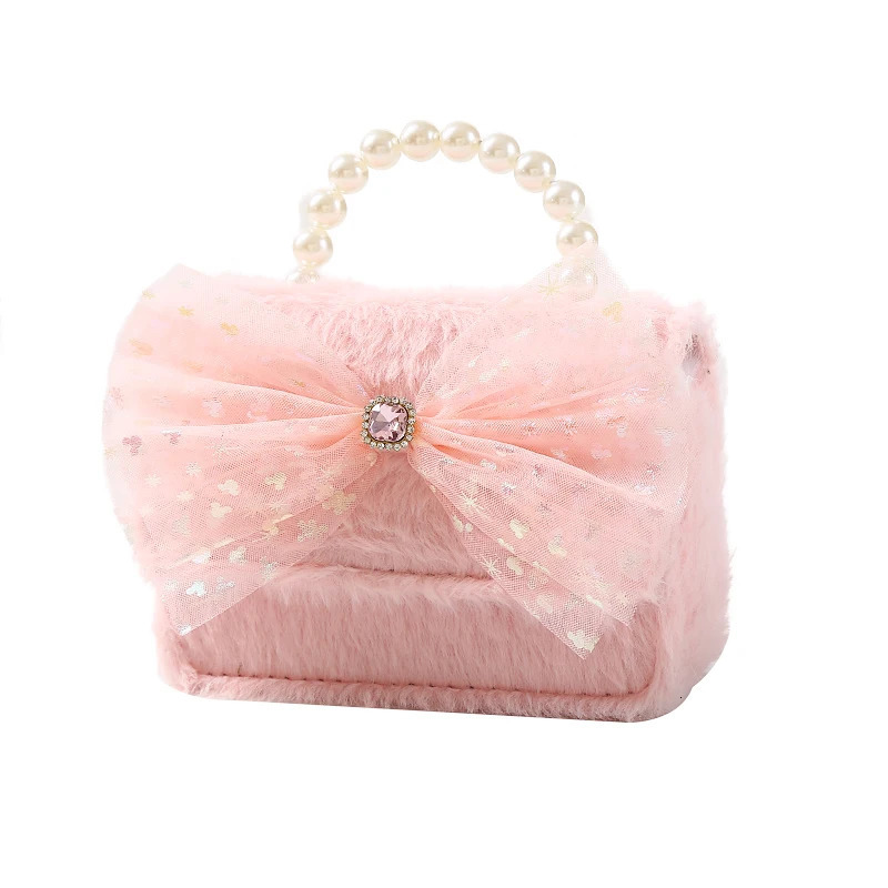 Plush Bag for Children Warm Bow Lovely Girl Princess Birthday Gift Pink White Change Straddle Backpack 250219