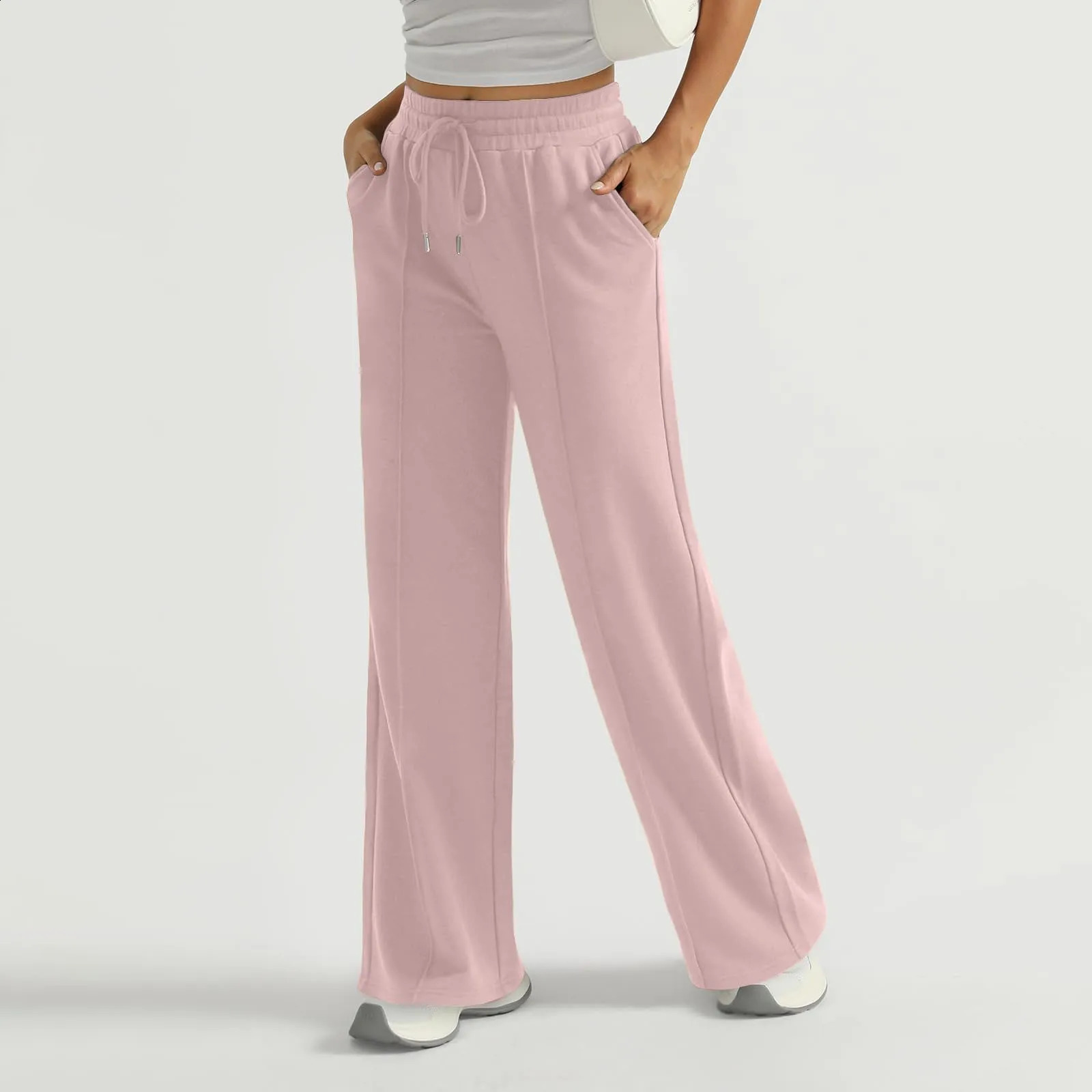 Womens Wide Leg Sweatpants High Waisted Baggy Flared Pants Drawstring Athletic Joggers Casual Daily Wear Loose Yoga Sports Pants 250218