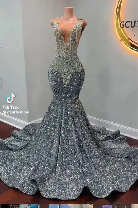 Royal Blue Rhies Prom Dresses Black Girls 2024 Bead Tassel Sparkly Birthday Party African Evening Gala Gowns