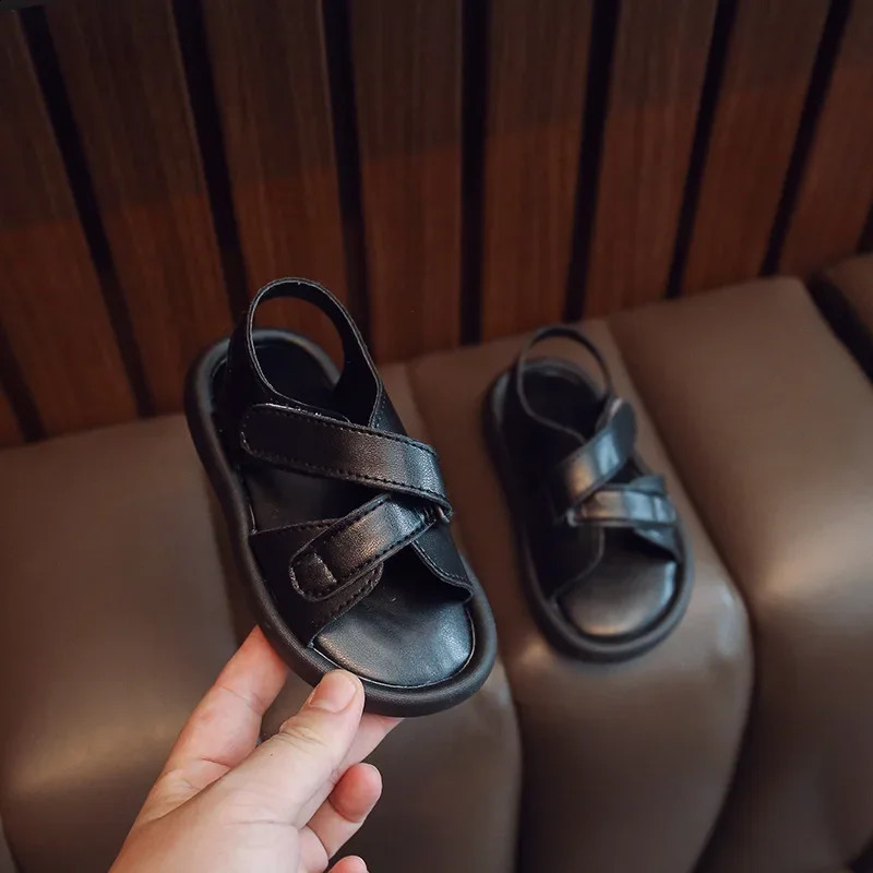 Summer Lightweight Sandals Baby Girl Shoes Solid Leather Breathable Boys Casual Kids Sport Teens Sandals Children Sneaker H05051 250219