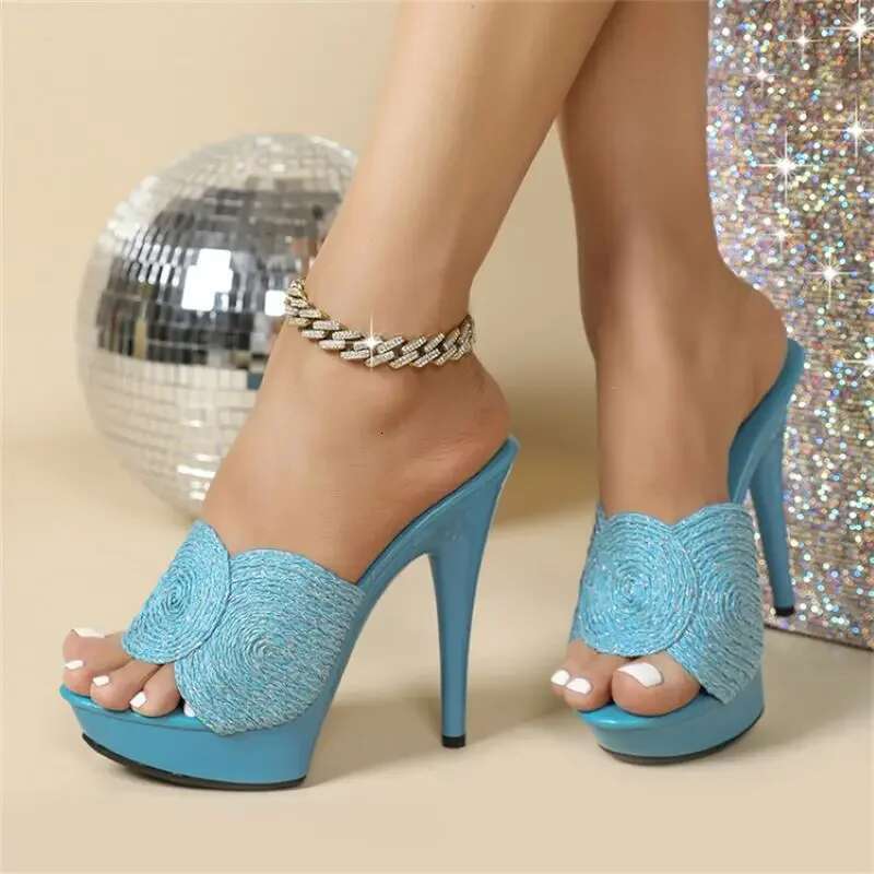 Summer Street Style Women Slippers Fashion Platform Open Toe Thin High Heels Ladies Nightclub Party Prom Shoes