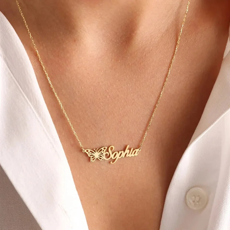 Custom Name Necklaces For Women Personalized Necklace With Heart Butterfly Choker Stainless Steel Wedding Jewelry Gift Bff 250210