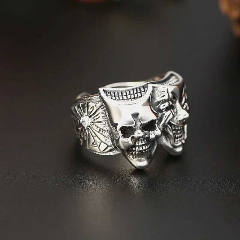 Retro Two Face Joker Ring For Men Silver Color Punk Gothic Adjustable Ring Rock Handmade Hiphop Unisex Jewelry Accessories GiftXJ250219