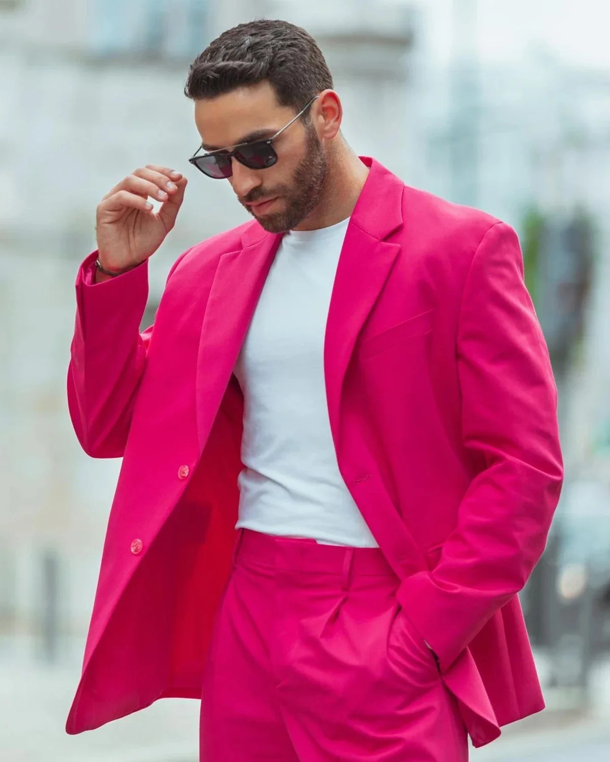 Street Wear Fuchsia Men Suits 2 Pieces Groom Party Wedding Peaked Lapel Skirt Men Tuxedos Costume Men Male Blazer Sets 250213