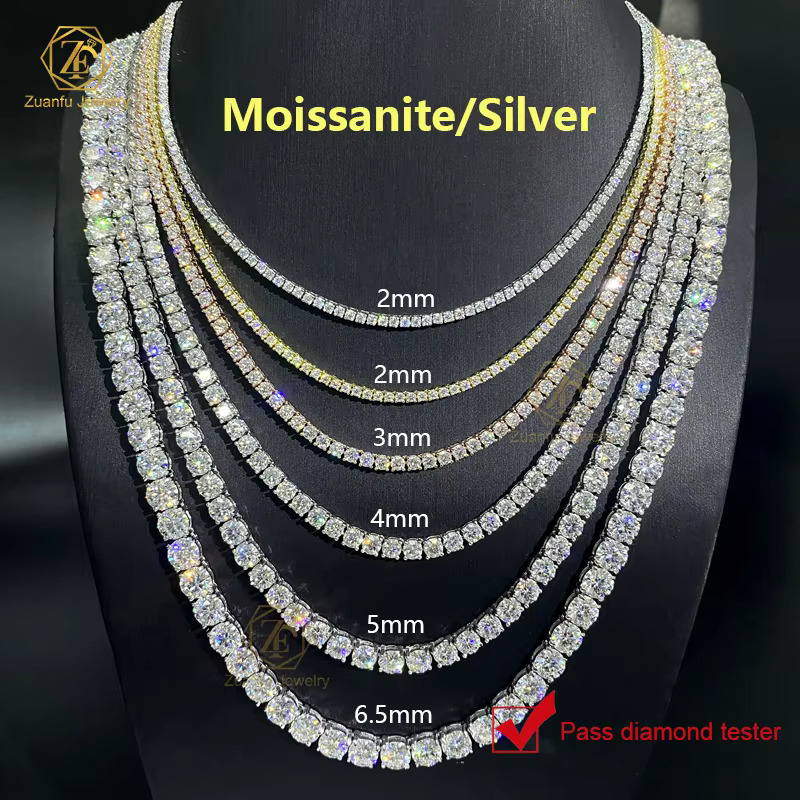 Sterg Sier VVS Moissanite Tennis Chain Pass Dia Tester 2MM 3MM 4MM 5MM GRA Certificate Hip Hop Fine Chains Necklace