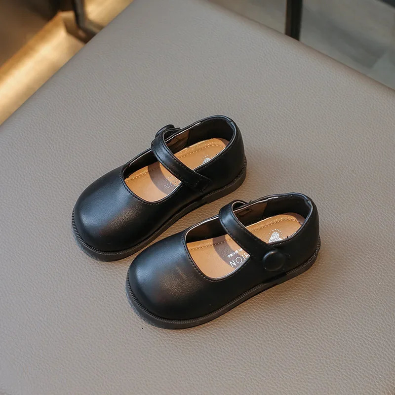 Spring Autumn Girl Leather Shoes Spring Autumn Fashion Round-toe Kids Mary Jane Shoes Flats Soft Childrens Black School Shoes 250219