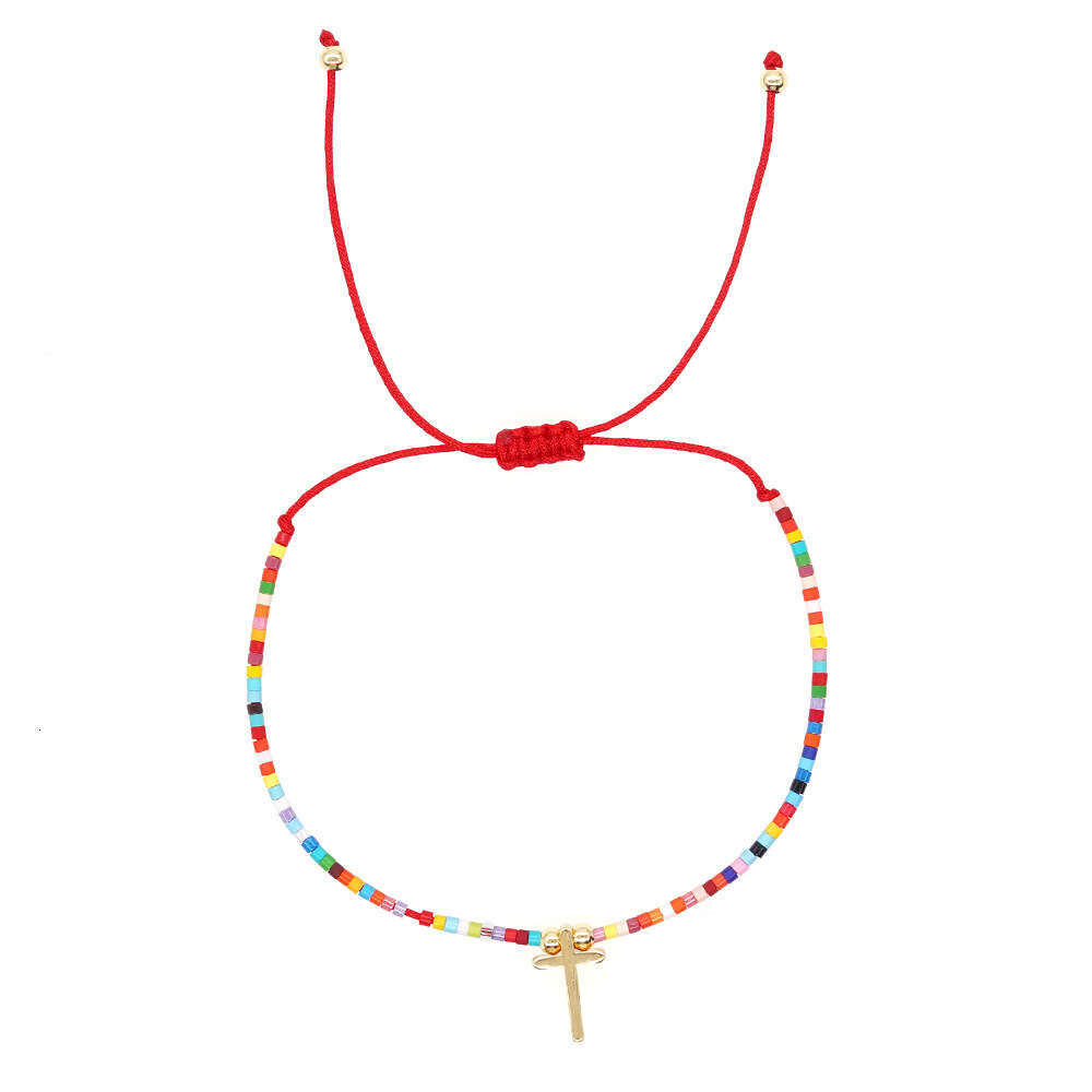 Easter Ins Style Copper Cross Mixed Color Rice Bead Fashion Versatile Women's Bracelet