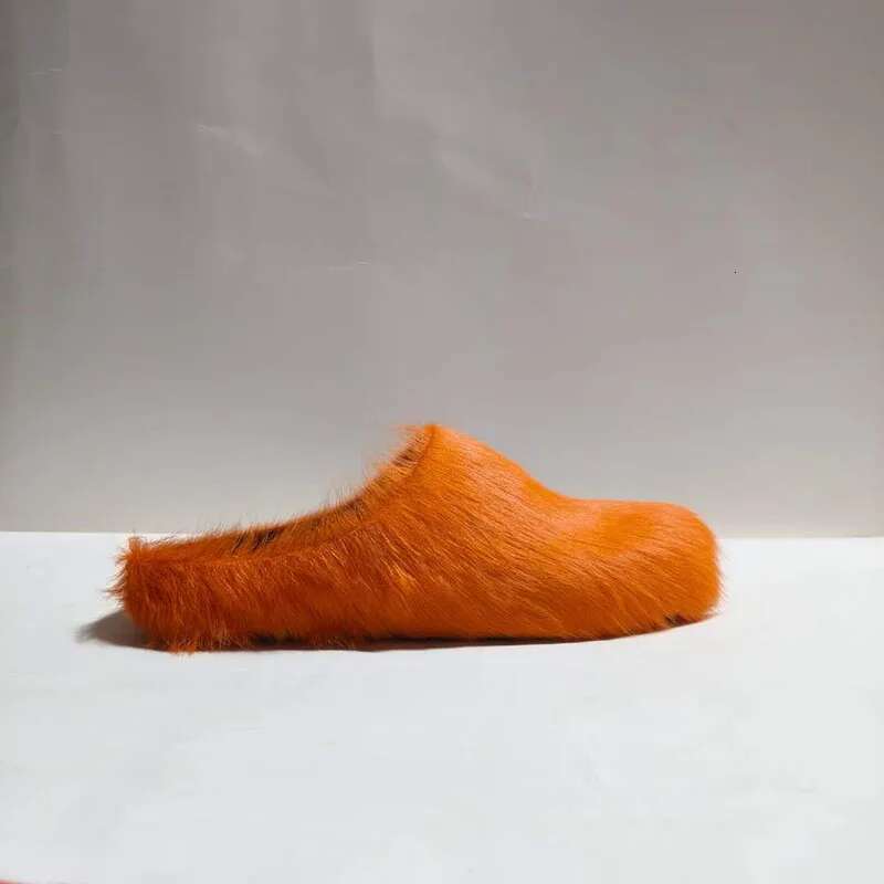 Real haircalf mules horse hair round toe slip on women slippers