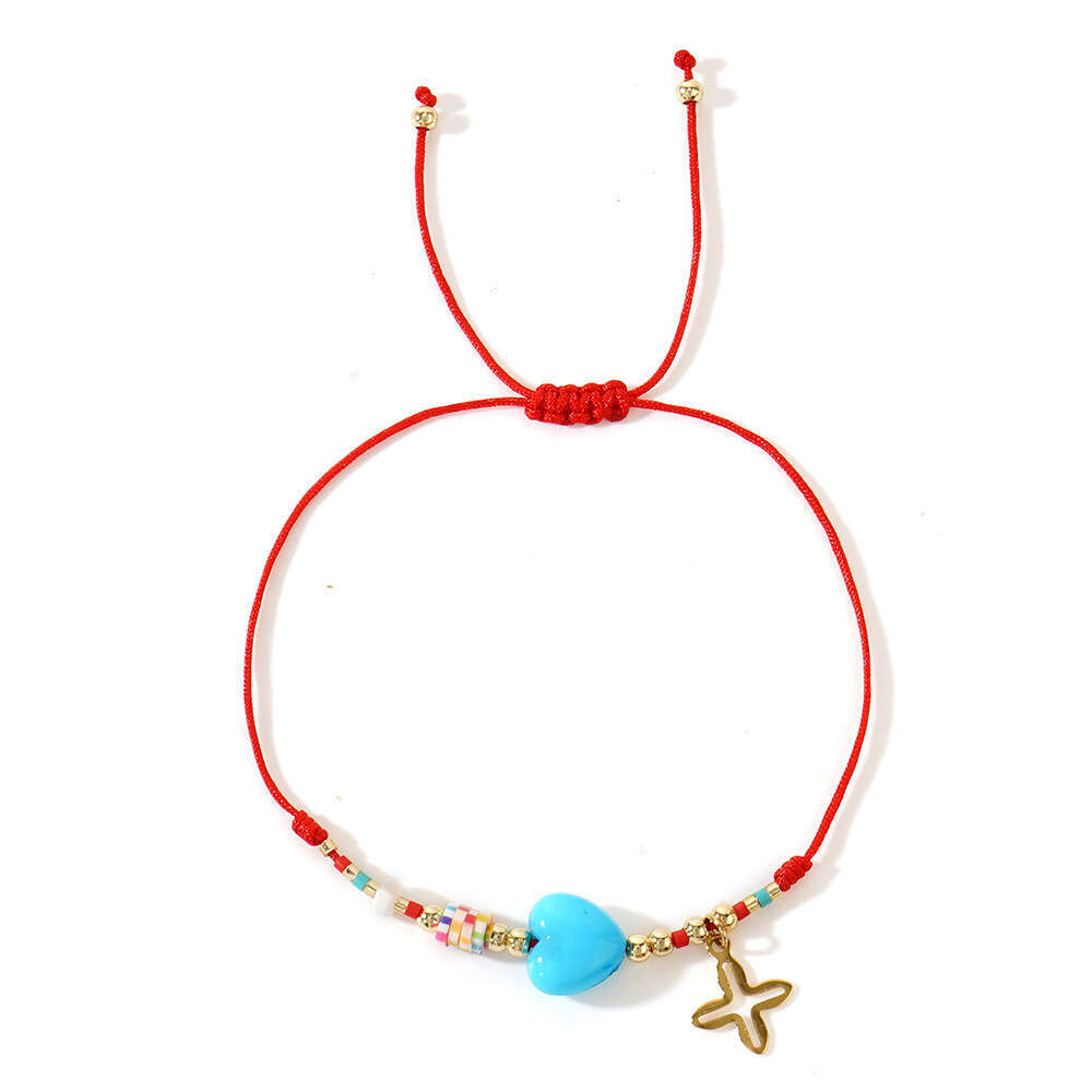New Bohemian casual style colorful peach heart stainless steel palm LOVE fashion tag bracelet