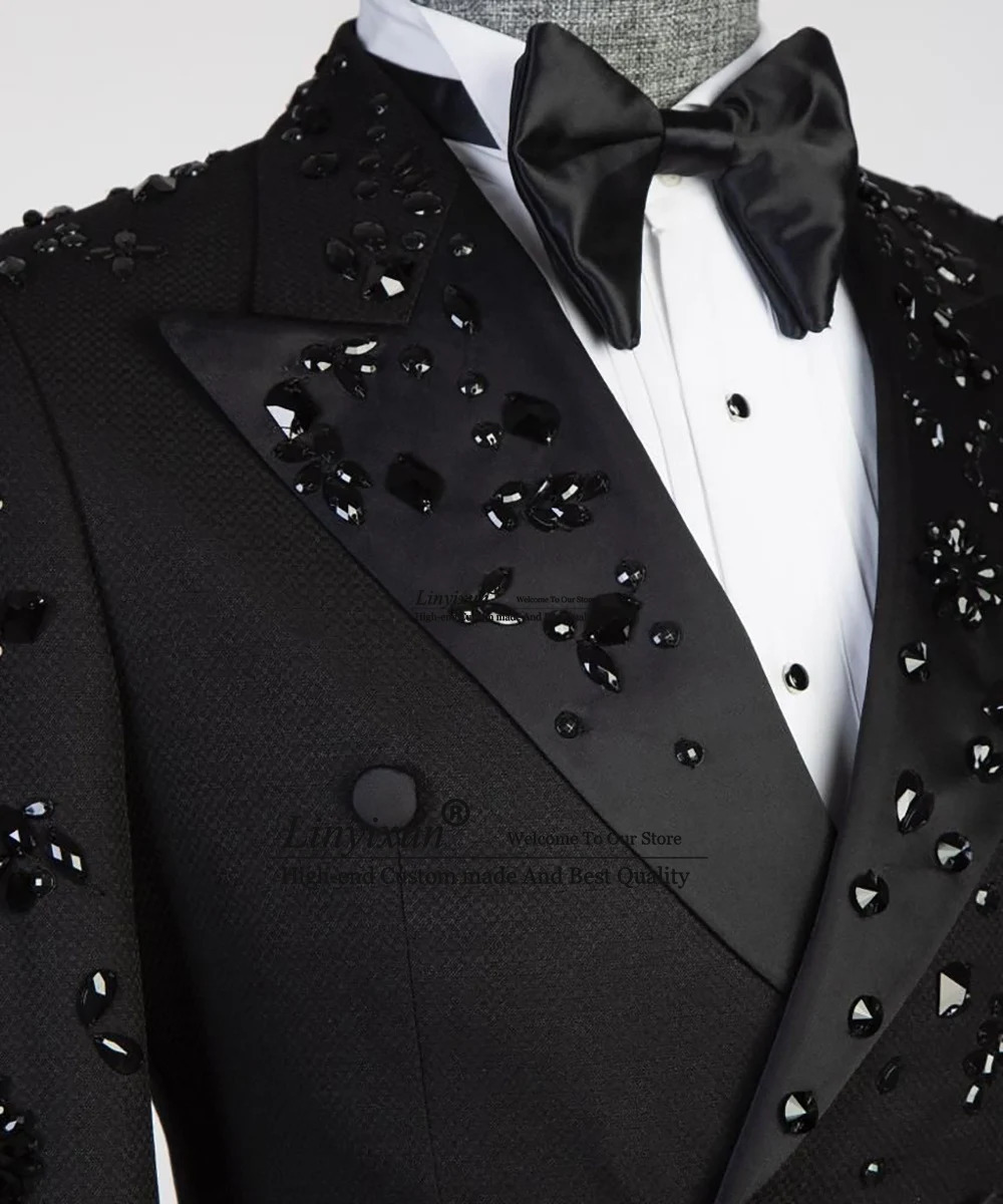 Customized Metal Embellished Men Suits Notched Lapel Groom Tuxedos Wedding Prom Blazers Pants Outfit Mens Full Skirt 250213