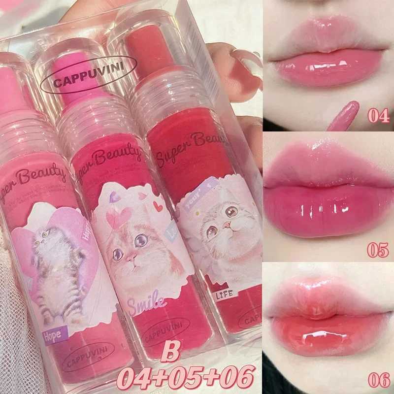 Lovely Cat Lip Glaze Jelly Mirror Liquid Lipstick Non-stick Cup Red Pink Lip Gloss Transparent Tinted Girls Cute Makeup CosmeticW250219